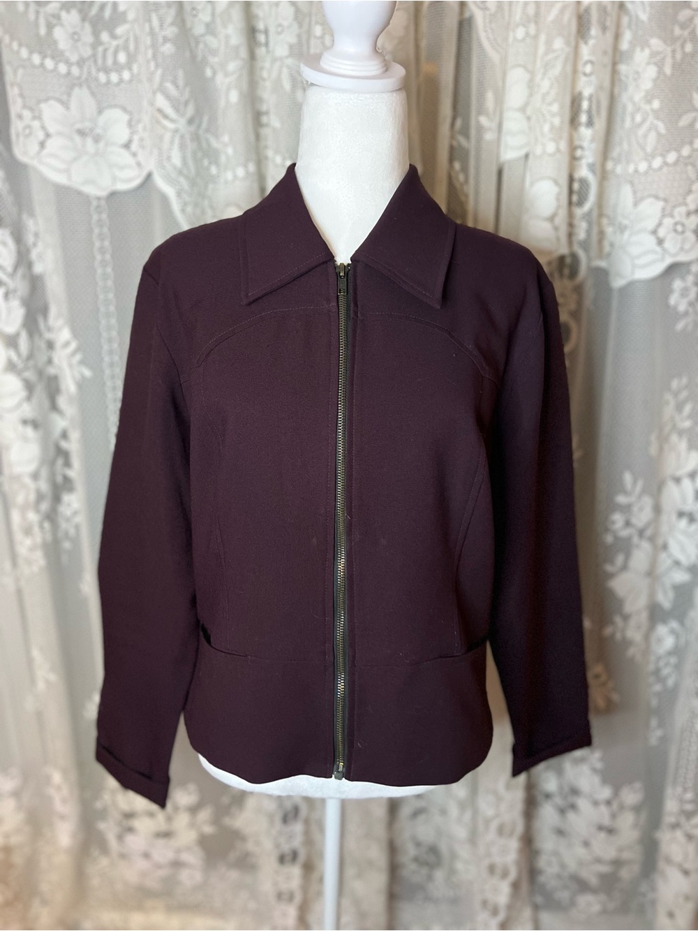 Y2K Made in Canada le chateau Deep Plum Zip-Up Bomber Jacket XL